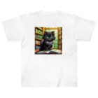 yoiyononakaの図書室の黒猫02 ヘビーウェイトTシャツ