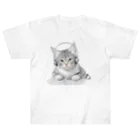 姫とすずり。のヘッドホンねこ ヘビーウェイトTシャツ