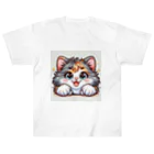 もふもふアニマルズのモフモフ猫ちゃん ヘビーウェイトTシャツ