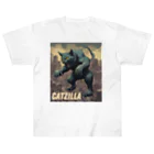 HappyFaceMarketのゴジラになりたい猫 CATZILLA ヘビーウェイトTシャツ