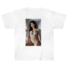 BeautifulLadyCollectionTokyoの恍惚とした表情で目を閉じる、白い下着のAI美女 Heavyweight T-Shirt