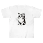 catsの一筆書きで描かれたかわいい猫のイラスト ヘビーウェイトTシャツ