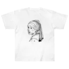 Ｘ-ＣＡＮＶＡＳの真珠の耳飾りの少女　ラインアート風 ヘビーウェイトTシャツ