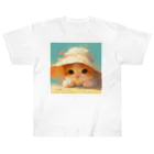 AQUAMETAVERSEの帽子をかぶった可愛い子猫 Marsa 106 ヘビーウェイトTシャツ