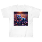 momonekokoの虹色の空を見上げる猫 Heavyweight T-Shirt