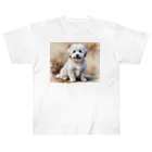 Animal Illustration shopのコトン・ド・テュレアール　Coton de Tulear　水彩画風 ヘビーウェイトTシャツ