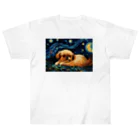 Dog Art Museumの【星降る夜 - ペキニーズ犬の子犬 No.2】 Heavyweight T-Shirt