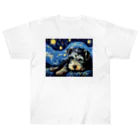 Dog Art Museumの【星降る夜 - シュナウザー犬の子犬 No.3】 Heavyweight T-Shirt