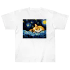 Dog Art Museumの【星降る夜 - ウェルシュコーギー犬の子犬 No.3】 Heavyweight T-Shirt
