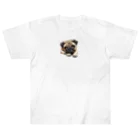 鼻ぺちゃ犬と和猫のUpward glance pug ヘビーウェイトTシャツ