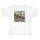 kimagure_MARCHEのJapan Mt. Fuji Sento Bathhouse Beautiful scenery ヘビーウェイトTシャツ