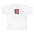 yunakiziの夕日の中シーガラスで遊ぶ子猫 Heavyweight T-Shirt