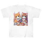 ウツボちゃんの可愛い猫姉妹 ヘビーウェイトTシャツ