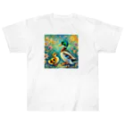 momoart8888のカルガモファミリー🦆🩷 ヘビーウェイトTシャツ