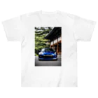 JapanCarStyleの青いスポーツカーと日本の風景 ヘビーウェイトTシャツ