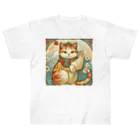 ゆまちゃんの開運雑貨屋さんのお客様を招く左手招き猫ミュシャ風 Heavyweight T-Shirt