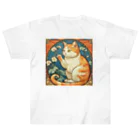 ゆまちゃんの開運雑貨屋さんの金運招く猫ミュシャ風 Heavyweight T-Shirt