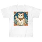 ゆまちゃんの開運雑貨屋さんの夜のミュシャ風招き猫 ヘビーウェイトTシャツ