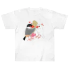 Lily bird（リリーバード）の粟穂をプレゼント 桜&白文鳥 ヘビーウェイトTシャツ