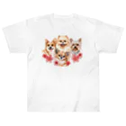 SANKAKU DESIGN STOREのお花の似合う小さい犬たち。 ヘビーウェイトTシャツ