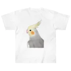 まめるりはことりの見つめるオカメインコちゃん【まめるりはことり】 ヘビーウェイトTシャツ