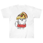 イラスト MONYAAT のPIZZAゲットした　ポメラニアン ヘビーウェイトTシャツ