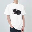 あずき缶の黒猫と白文鳥 ヘビーウェイトTシャツ