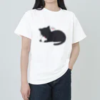 あずき缶の黒猫と白文鳥 ヘビーウェイトTシャツ