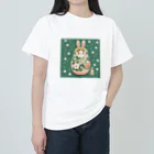 可愛い動物マトリョーシカのうさぎのマトリョーシカ（薄い深緑） ヘビーウェイトTシャツ