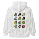 Cody the Lovebirdの（両面）表ブルーボタンインコ 背面ラブバード大集合 Heavyweight Zip Hoodie