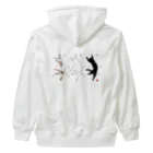 小鳥と映画館の良いことがあった白猫黒猫ぶち猫。バックプリント Heavyweight Zip Hoodie