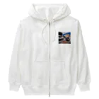 Colorful Canvasの車のバッテリーがあがって、立ち往生しているコーギー Heavyweight Zip Hoodie