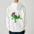 もむのふの爬虫類グッズやさんの水辺の忍者グリーンバシリスクバックプリント Heavyweight Zip Hoodie