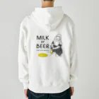 ビールとアート TM-3 Designの名画 × BEER（牛乳を注ぐ女・牛乳かビールか、それが問題だ。）黒線画 Heavyweight Zip Hoodie