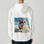 猫と紡ぐ物語の南国の海辺を歩く勇ましさに胸キュン猫 Heavyweight Zip Hoodie