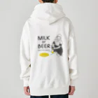 ビールとアート TM-3 Designの名画 × BEER（牛乳を注ぐ女・牛乳かビールか、それが問題だ。）黒線画 Heavyweight Zip Hoodie