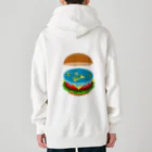 コチ(ボストンテリア)のバックプリント:地球平面バーガー説[v2.8k] Heavyweight Zip Hoodie