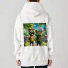 LEAD !のモンスターの親子が笑顔で楽しそうに遊んでいる風景 Heavyweight Zip Hoodie