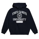 問丸商店 SUZURI店の斜陽産業大学カレッジロゴ白抜きver Hoodie