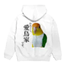 torinumanotamiのバックプリント「わたくし。愛鳥家です。」シロハラインコ Hoodie:back