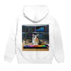 猫は癒やしの猫とデイトレード Hoodie:back