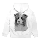 greetenのボーダーコリー　アート犬モノクロ Hoodie:back