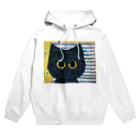 くろだまやさんの黒猫くろだまの手縫いアップリケ風 Hoodie