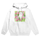 癒しのふわふわ白猫ちゃんのチューリップと白猫ちゃん Hoodie