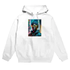 Colorful Canvasのネオンをバックにしているクールな青年 Hoodie