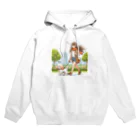 南国のかわいい犬と散歩をする女性 Hoodie