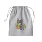 猫、かわいい系ショップの草と猫 Mini Drawstring Bag