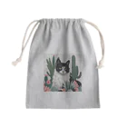 capcat1919のハチワレ白黒猫とサボテン Mini Drawstring Bag