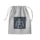 mirinconixの黒と青みがかったグレーのボーダー地にレトロなロボットのシルエット Mini Drawstring Bag