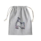 猫との風景の伸びをする枠ねこ_青 Mini Drawstring Bag